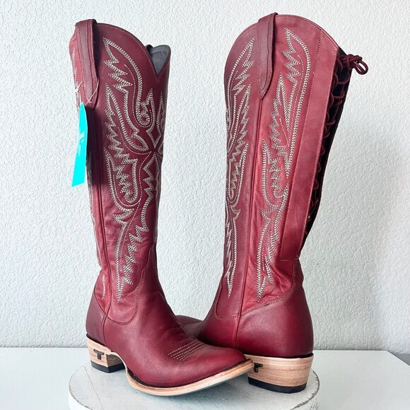 Lane MONICA Knee High Womens Cowboy Boots 8 Red Leather Western Style 17" Tall - Picture 11 of 11